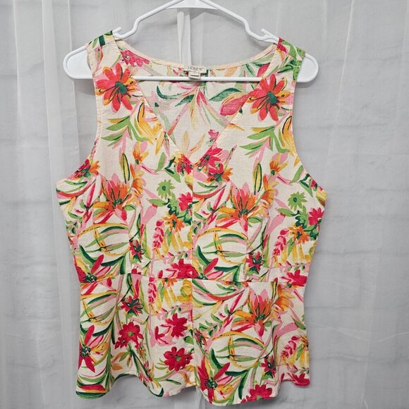 J. Crew Pink Green Floral Tropical Tank Linen Blend Beach Boho 12 - Picture 9 of 13